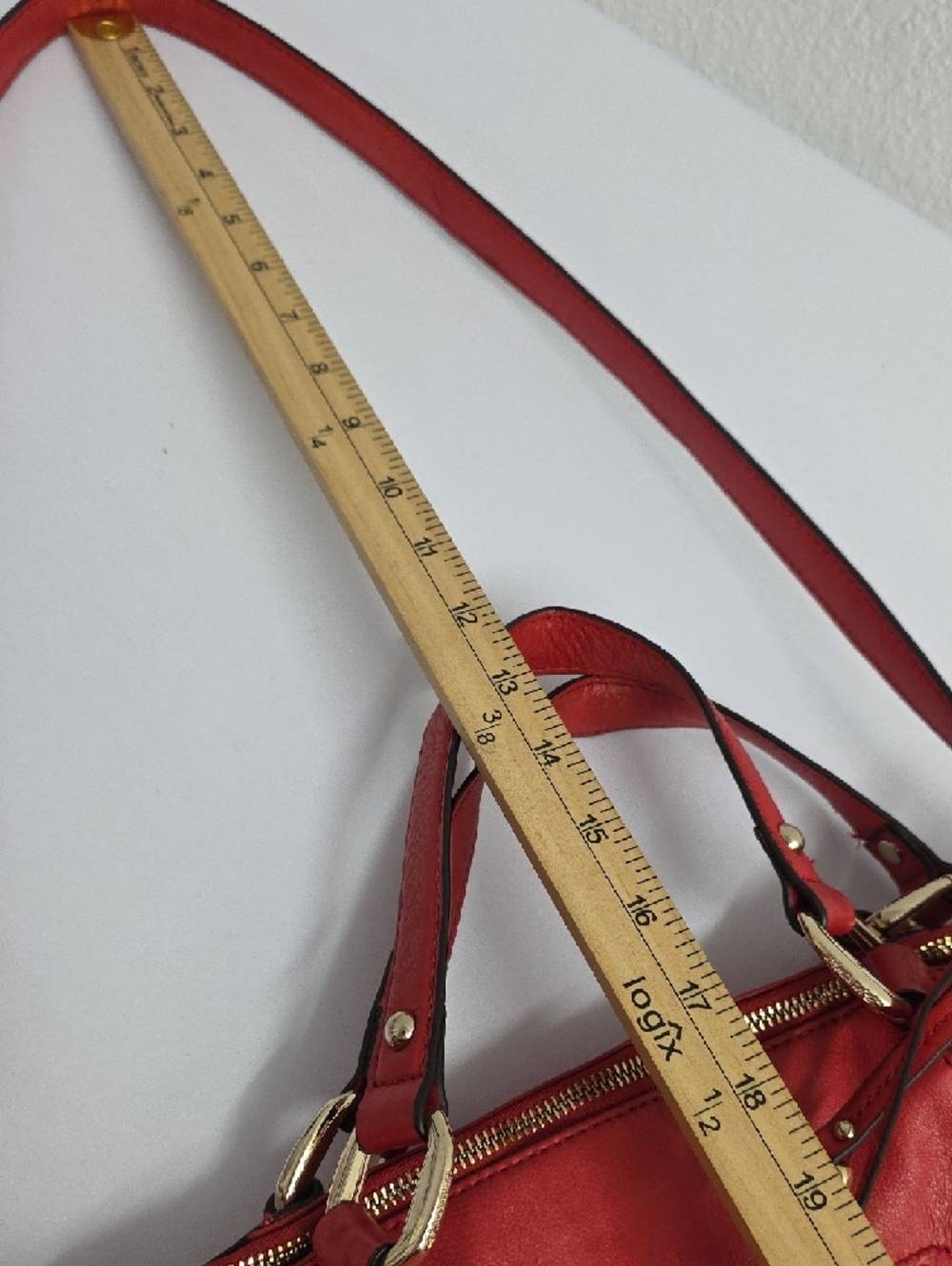B. Makowsky Red Genuine Leather Shoulder Bag Gold Hardware Crossbody Purse - Picture 12 of 16